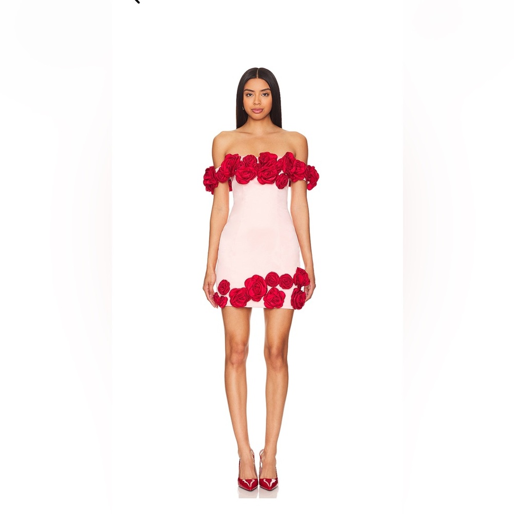 Atoir Pink Dress with Red Floral Accents